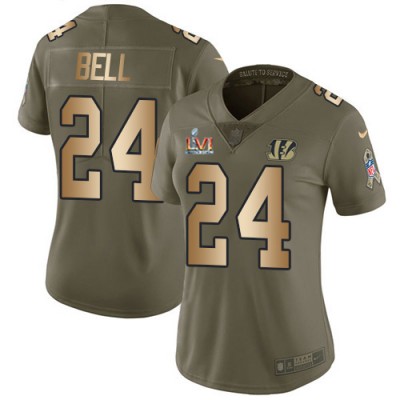 Nike Cincinnati Bengals #24 Vonn Bell OliveGold Super Bowl LVI Patch Women's Stitched NFL Limited 2017 Salute To Service Jersey